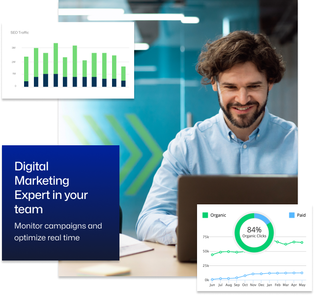 Home page hero section man and graph